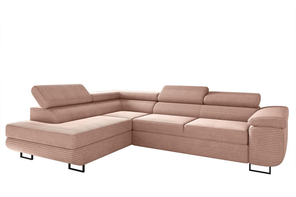 ECKSOFA ATOMIC Mit Schlaffunktion, Stoff Poso, Rosa, Links - Rosa, Holz (203/277cm) - Kaiser Möbel