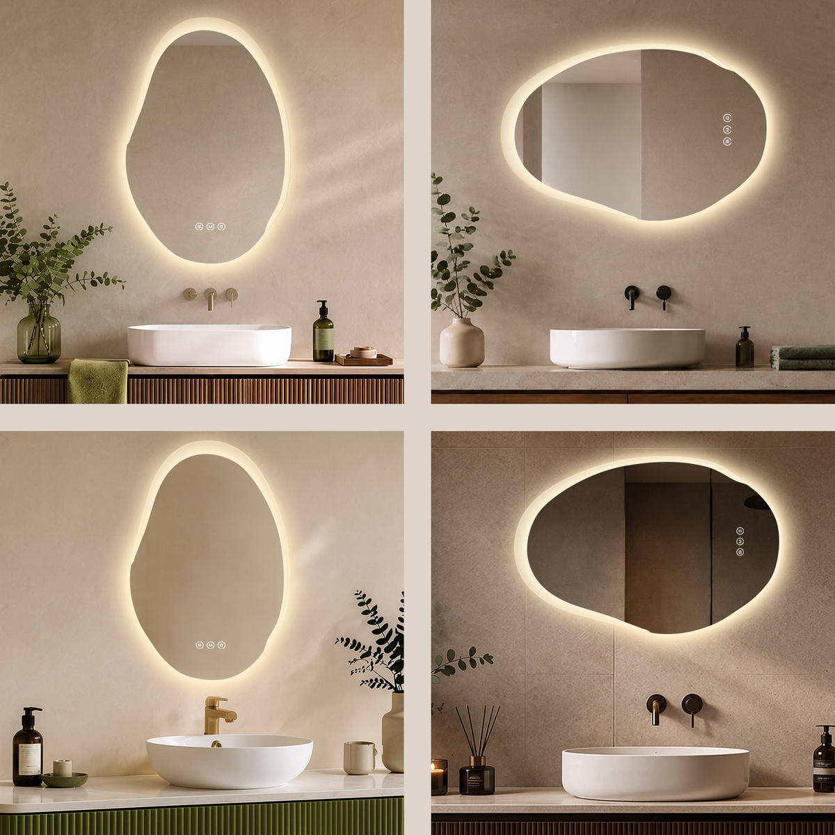 BADSPIEGEL mit Beleuchtung 48/72 cm asymmetrisch rahmenlos LED dimmbar mit Antibeschlag - Transparent, Glas (72/48/2.5cm) - S'AFIELINA