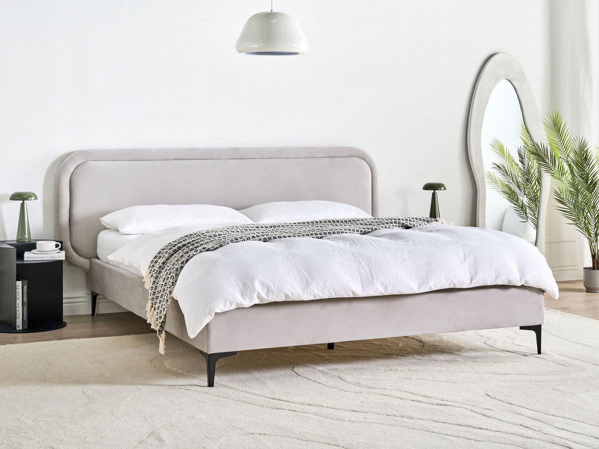 BETT mit Lattenrost 160/200 cm Hellgrau Suzette - Hellgrau, Textil (160/200cm) - Beliani