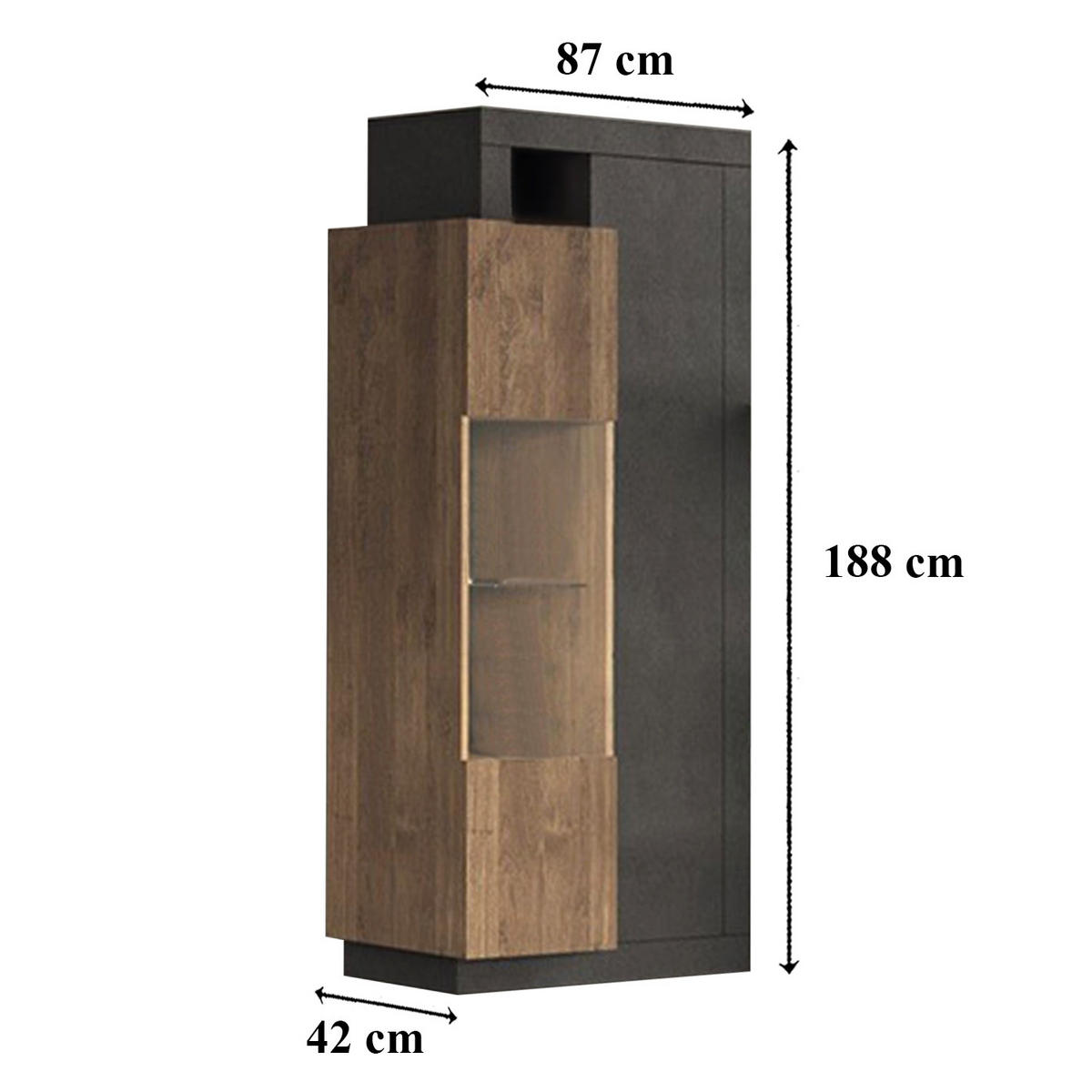 VITRINE 2-türig aus Glas ohne Beleuchtung Journey - H188 cm - Schwarz, Holzwerkstoff (42/188/87cm) - Calicosy