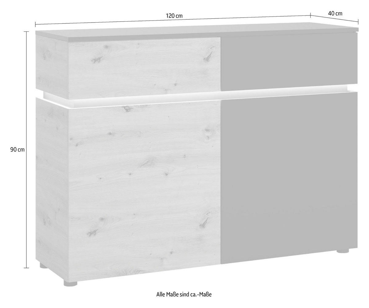 KOMMODE Luci Eiche Artisan / grau 120 / 40 / 90cm - Eichefarben/Multicolor, Holz/Holzwerkstoff (120/90/40cm) - Feldmann-Wohnen