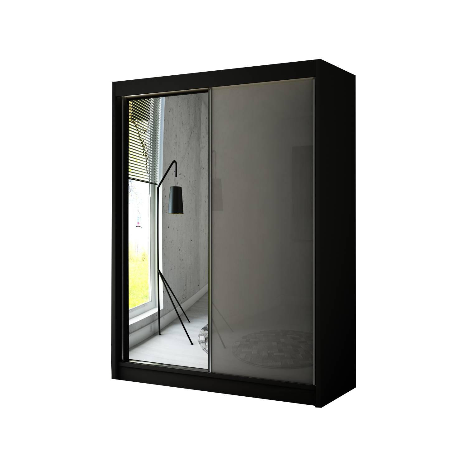 Meblini Schiebetürenschrank Schwarz, Grau 150x215x61 cm