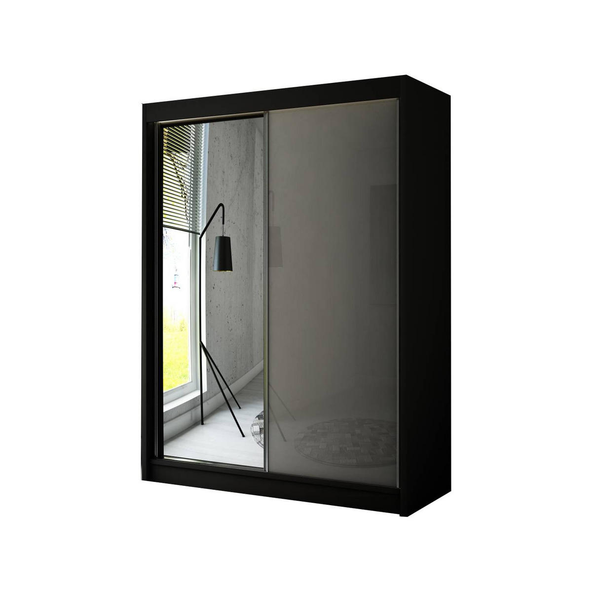 SCHIEBETÜRENSCHRANK ELIS - Schwarz/Grau, Holzwerkstoff (120/215/61cm) - Meblini