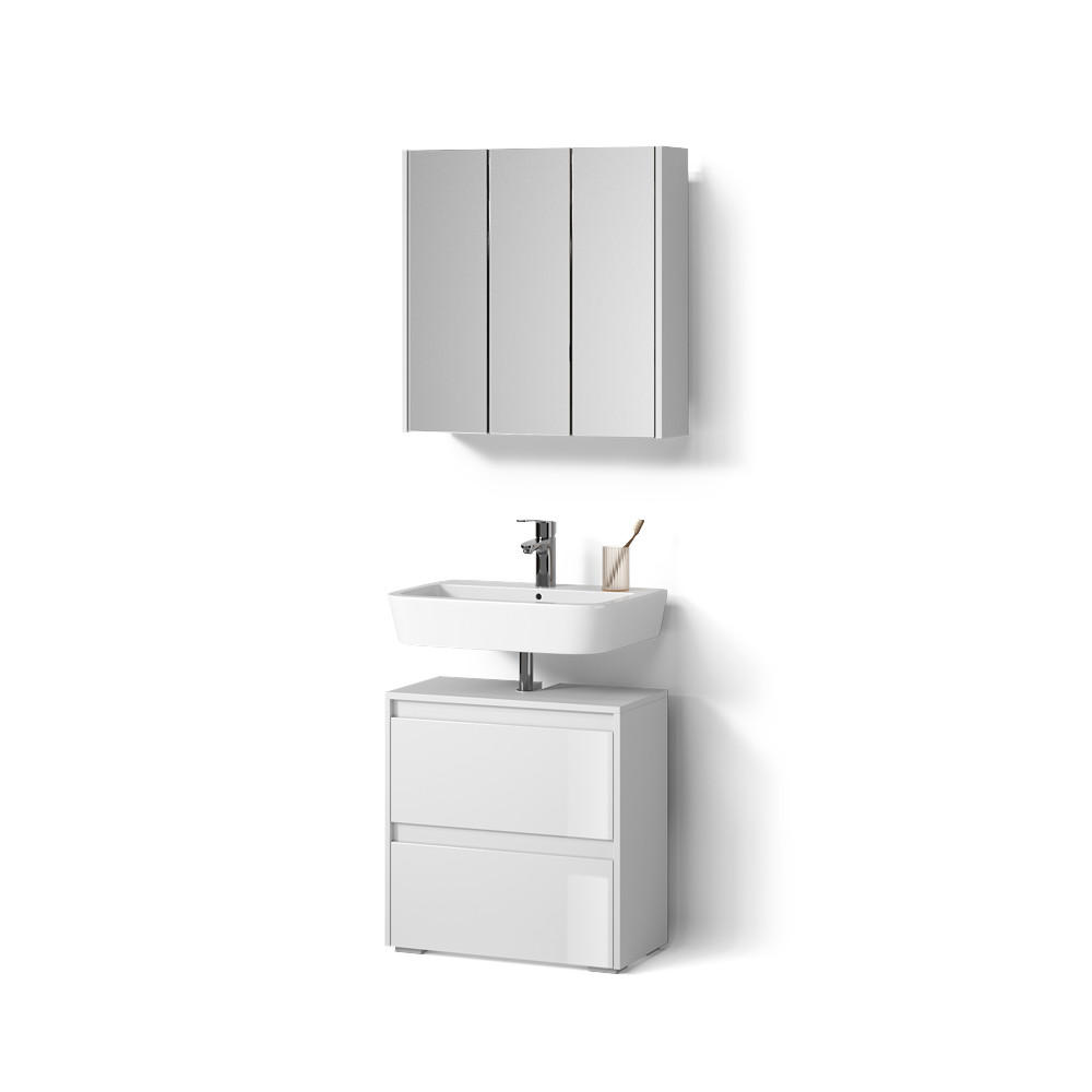 BADMÖBEL-SET Savuto Weiß 2 Teile - Weiß Hochglanz/Weiß, Holzwerkstoff (60/62/30cm) - Livinity®