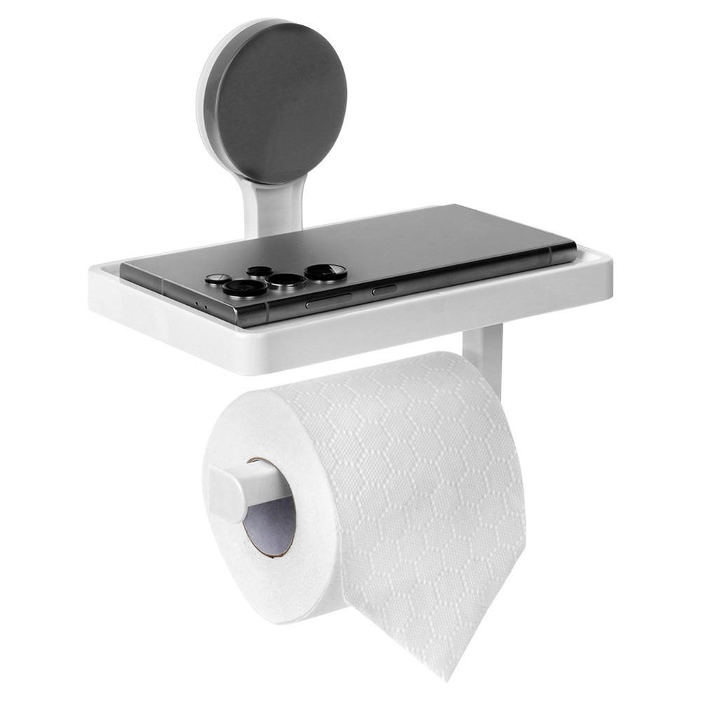 TOILETTENPAPIERHALTER mit Ablage Saugnapf Kunststoff Weiß - Weiß, Kunststoff (18/17.5/11.5cm) - Bathroom solutions