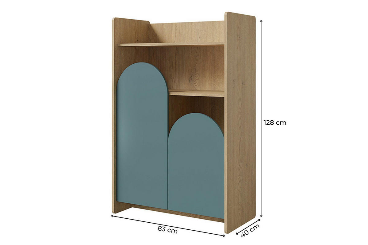 KINDERREGAL LEXO 08 83/128/40 cm in Eiche Cremona/Macadamia/Meeresblau - Blau/Eichefarben, Holzwerkstoff (83/128/40cm) - Deine Möbel 24
