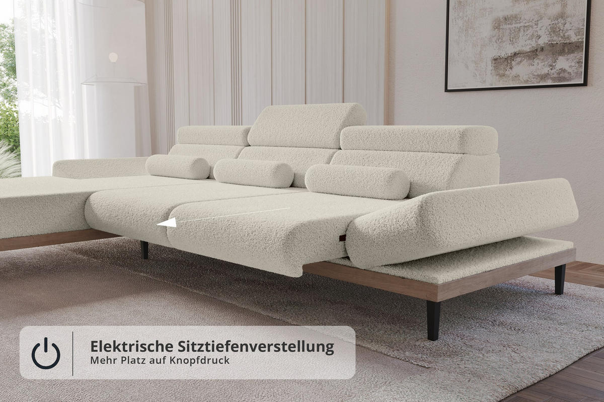 ELEKTRISCHES ECKSOFA Links MONA 316x205x85 Beige Bouclé - Greige/Beige, Holzwerkstoff/Textil (316/205cm) - ALTDECOR