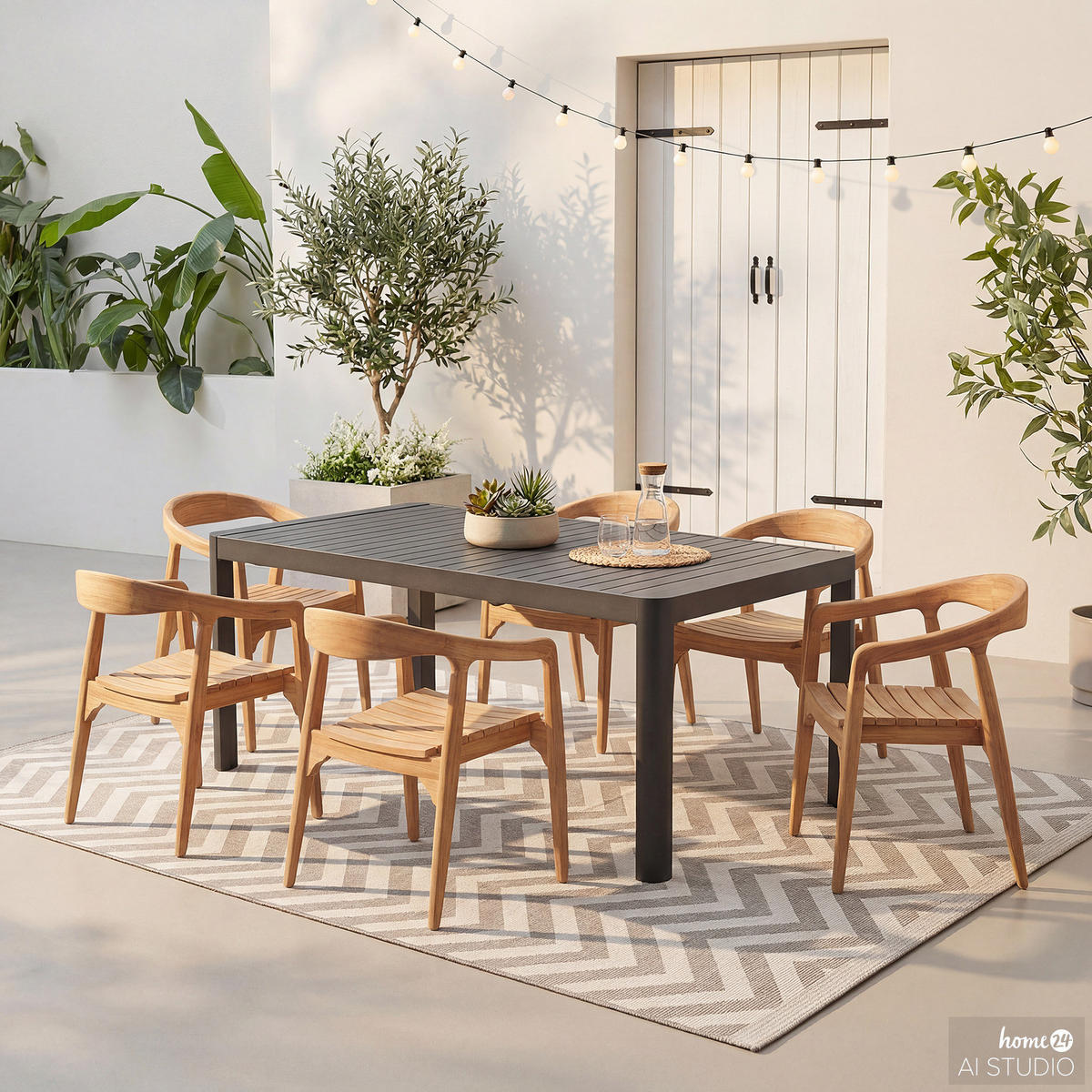 GARTENESSGRUPPE - 7-teilig - Teak massiv / Aluminium - Braun / Anthrazit - Anthrazit, Holz/Metall - home24