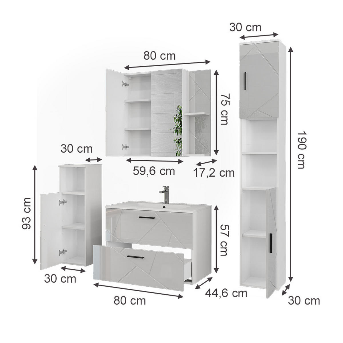KOUPELNOVÁ SESTAVA NÁBYTKU Irma Bílá/bílý vysoký lesk - vysoce lesklá bílá, kompozitní dřevo (80/57/44.6cm) - Vicco