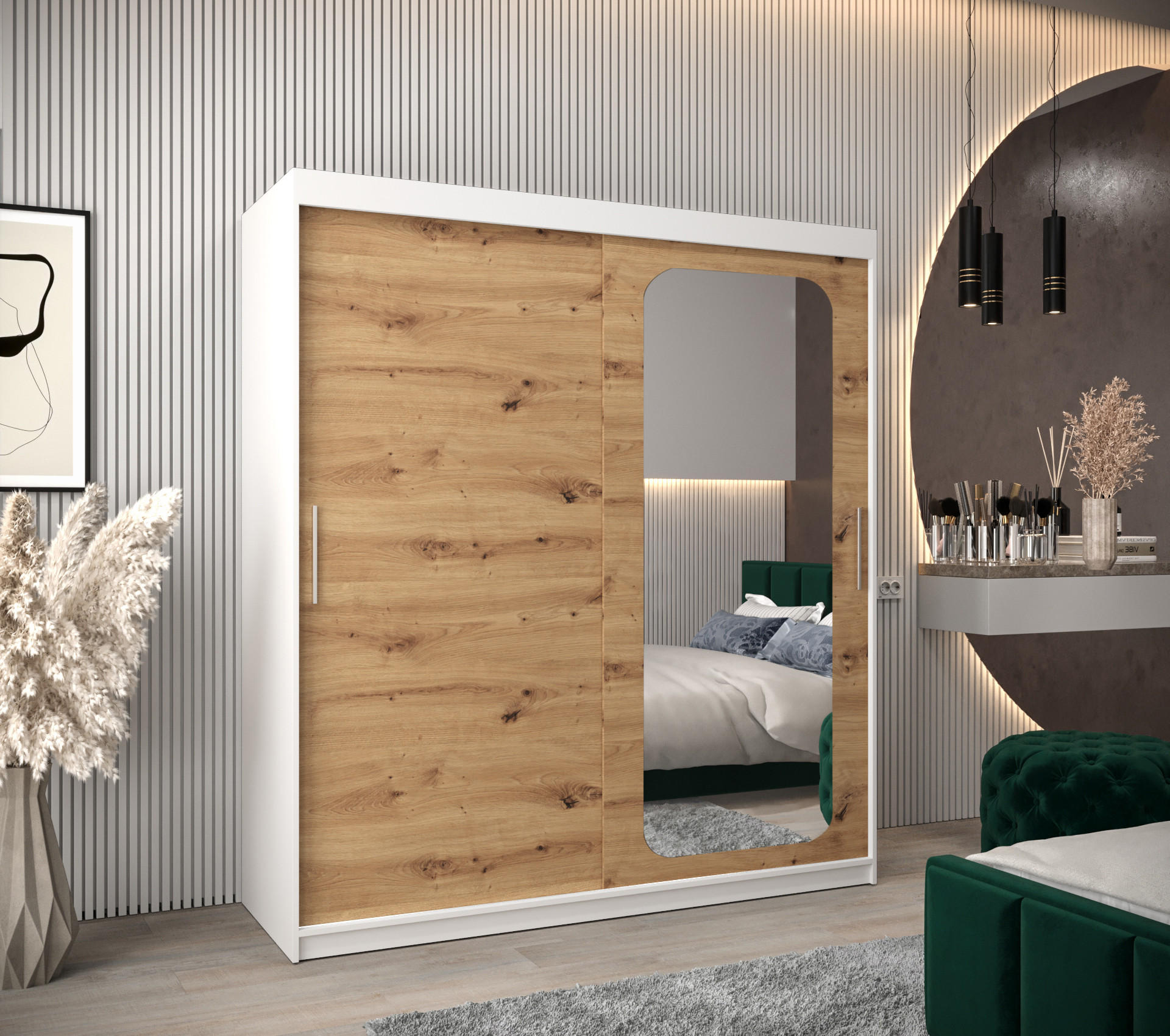 SCHWEBETÜRENSCHRANK 200/180/62 2-türig - Silberfarben/Eiche Artisan, Holz/Kunststoff (180/200/62cm) - Abiks Möbel