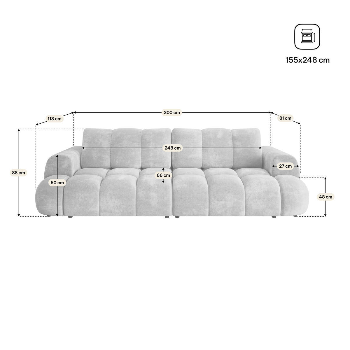 BETTSOFA DAFNE Braun Chenille-Stoff mit Schlaffunktion - Braun, Textil (300/88/113cm) - MASSENO