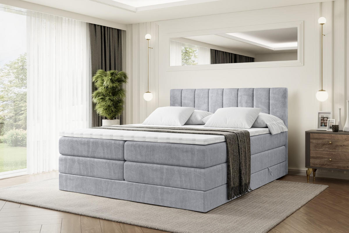 BOXSPRINGBETT OTTA KING - 160x200 - H3/H4 - Hellgrau - Hellgrau, Holzwerkstoff (160/200cm) - ALTDECOR
