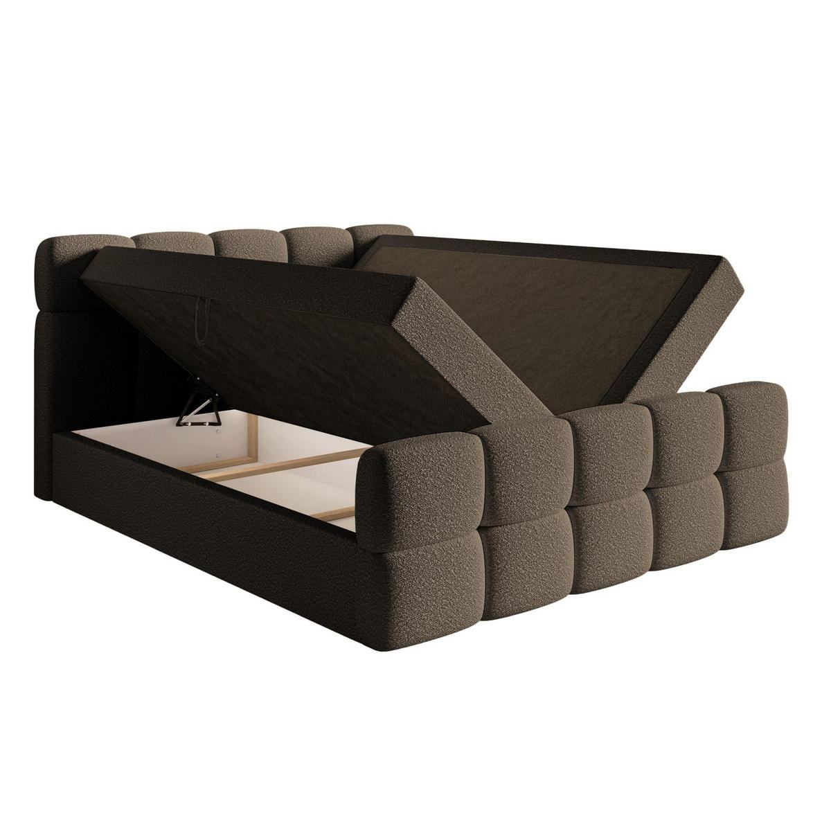 BOXBETT Cloudy Braun mit Bouclé-Bezug 140x200 cm - Schwarz/Braun, Holz/Textil (140/200cm) - Selsey