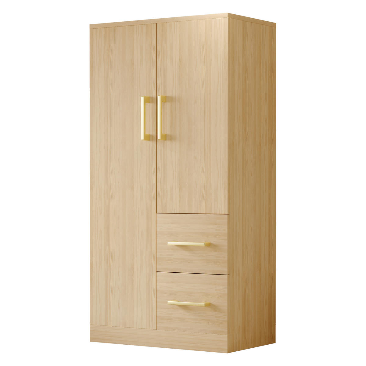 KLEIDERSCHRANK 70/40/135 cm mit 2 Drehtüren und 2 Schubladen in Holzfarbe - Naturfarben, Holz (70/135/40cm) - BEAOK