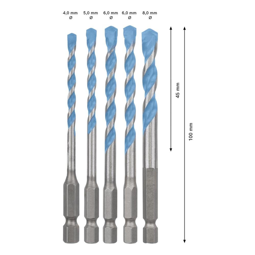 BOSCH Expert HEX-9 Multi Construction Bohrer Set 5 tlg. ( 2608900585 ) 4 / 5 / 6 / 6 / 8 mm Centering Geometry - Multicolor, Kunststoff (17.5/73/1.5cm) - Bosch Professional