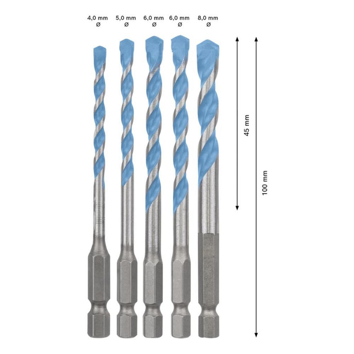 BOSCH Expert HEX-9 Multi Construction Bohrer Set 5 tlg. ( 2608900585 ) 4 / 5 / 6 / 6 / 8 mm Centering Geometry - Multicolor, Kunststoff (17.5/73/1.5cm) - Bosch Professional