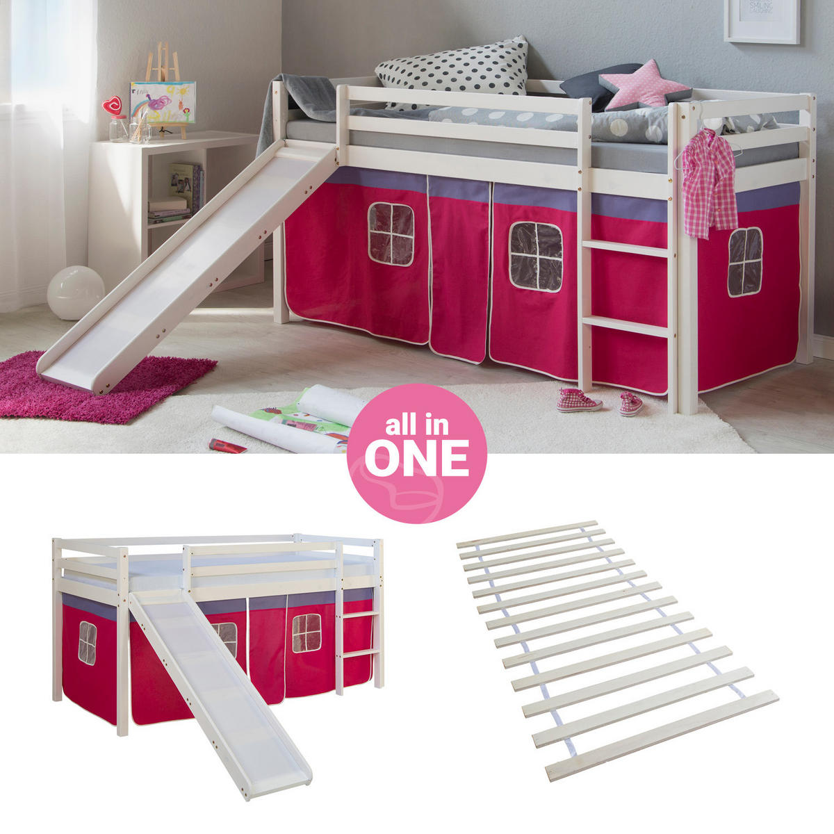 HOCHBETT PINK 90/200 cm mit Lattenrost - Pink/Weiß, Holz - Homestyle4u