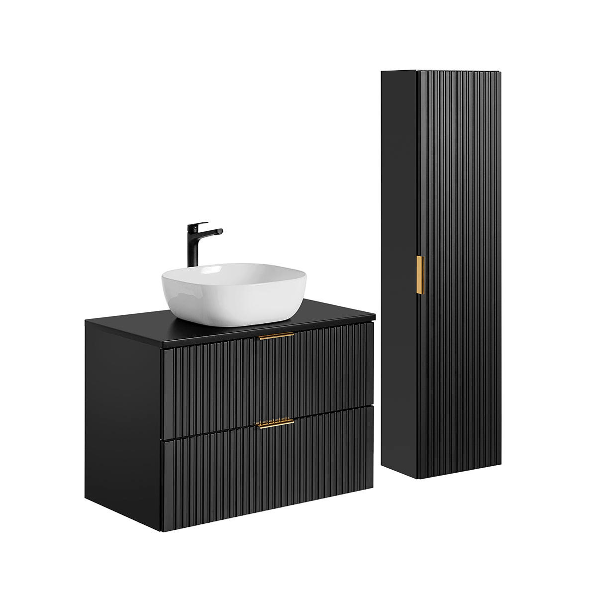 BADMÖBEL 80.6cm Adriel 2er-Set Schwarz - Schwarz, Holzwerkstoff (80.6/59/46cm) - Petits-meubles