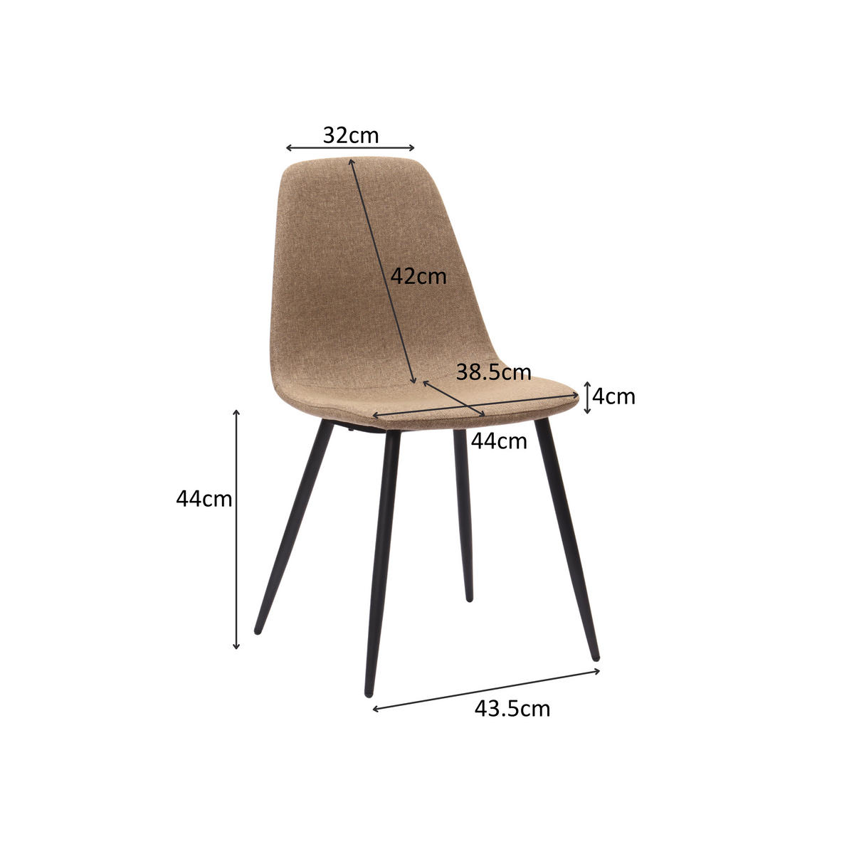 STUHL-SET DE-36873 2 Stück mit Stoffbezug und Metallbeinen Dunkelkhaki - Hellbraun, Metall (52/84.5/43cm) - ComfortXL