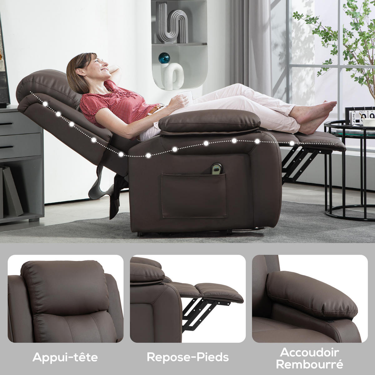 FERNSEHSESSEL DE-15401 elektrisch verstellbar mit Aufstehhilfe Braun - Braun, Leder (76/105/90cm) - ComfortXL