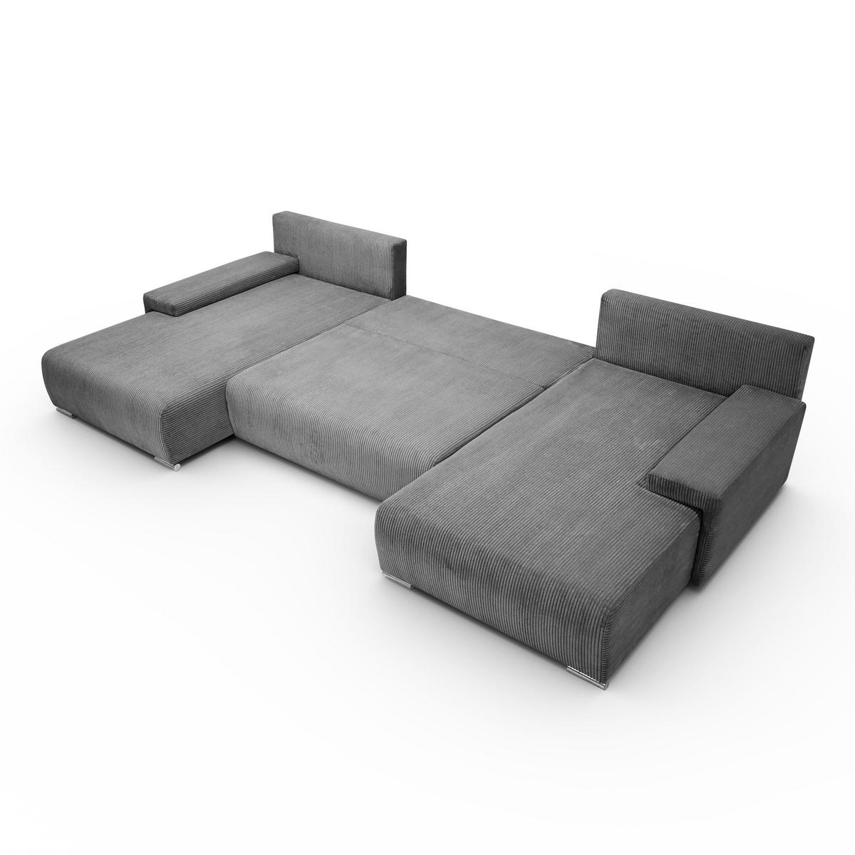 ECKSOFA U-Form Livorno Schlaffunktion Cord-Stoff Grau - Grau, Holz/Kunststoff (348/93/188cm) - Kaiser Möbel