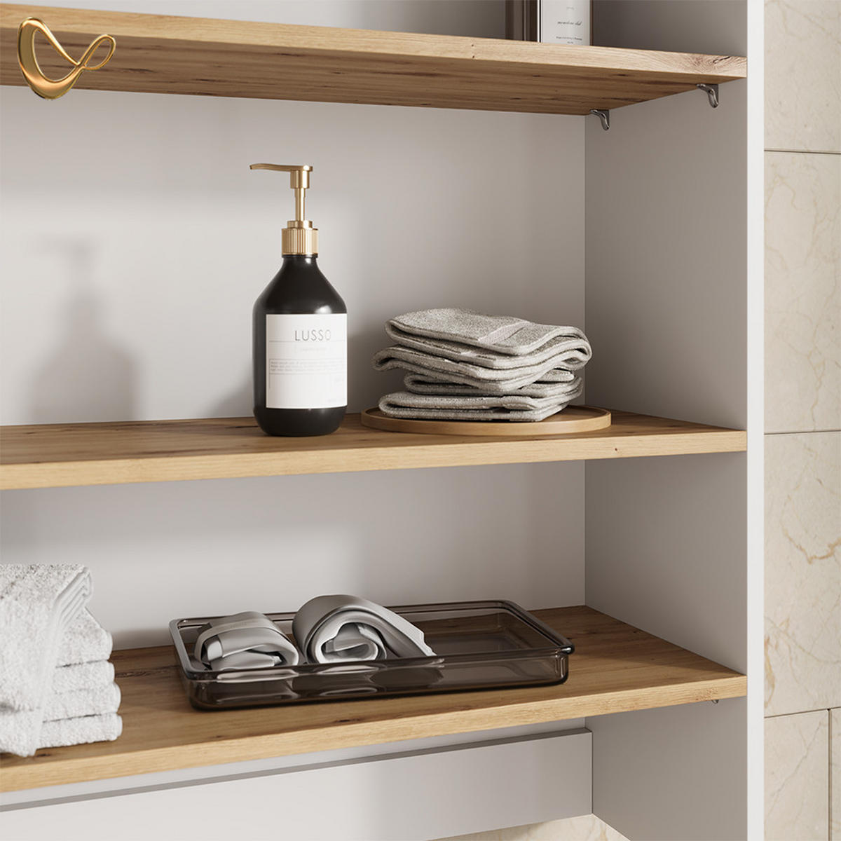BADSCHRANK Paolina Weiß/Artisan 93.6 x 100.4 cm mit offenen Regalen - Weiß/Eiche Artisan, Holzwerkstoff (93.6/100.4/29cm) - Livinity®