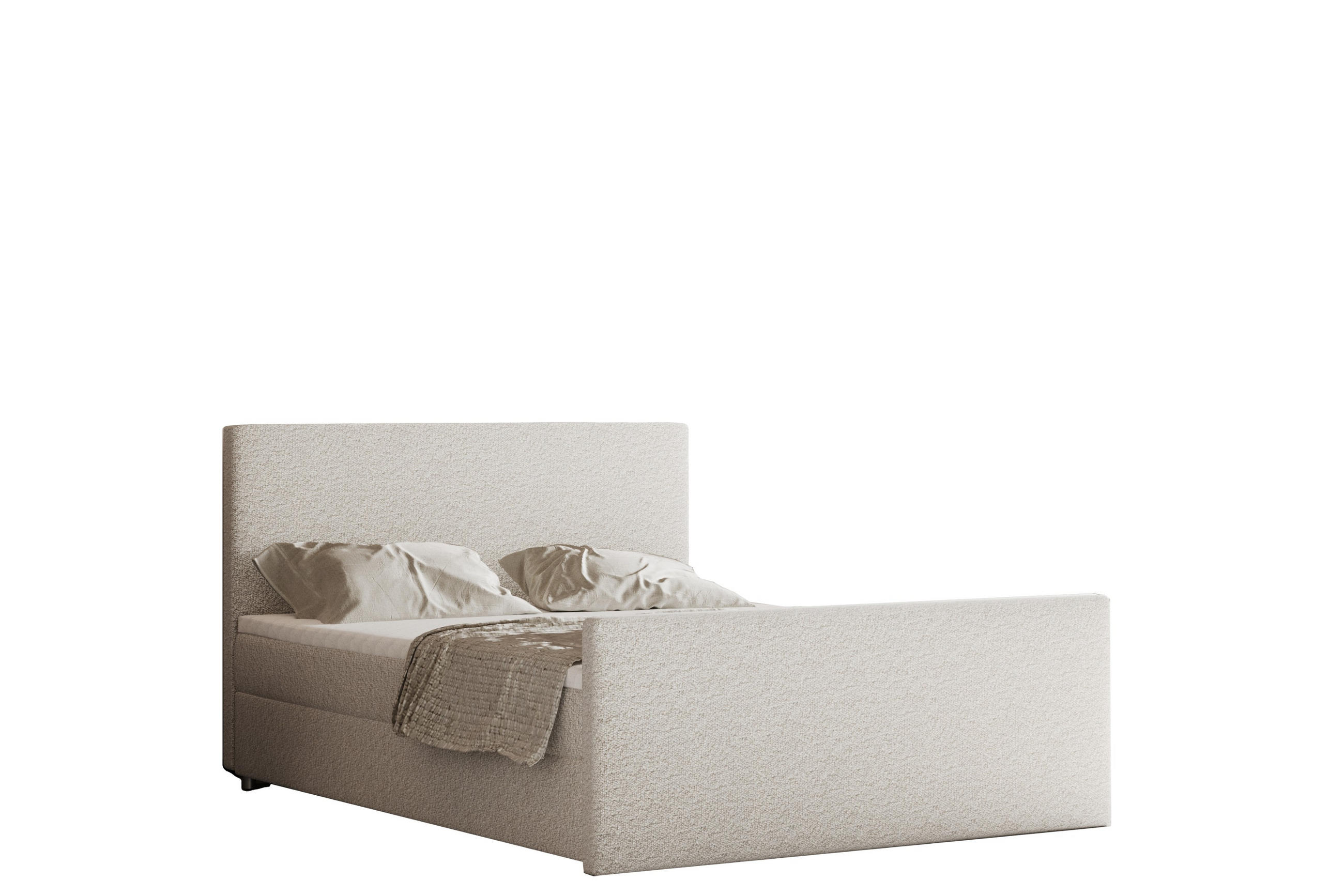 BOXBETT mit Bettkasten Matratze Topper LAGUNE Stoff Loop Perle 160x200 cm H2-Pocket - Champagner, Holz/Holzwerkstoff (160/200cm) - Kaiser Möbel