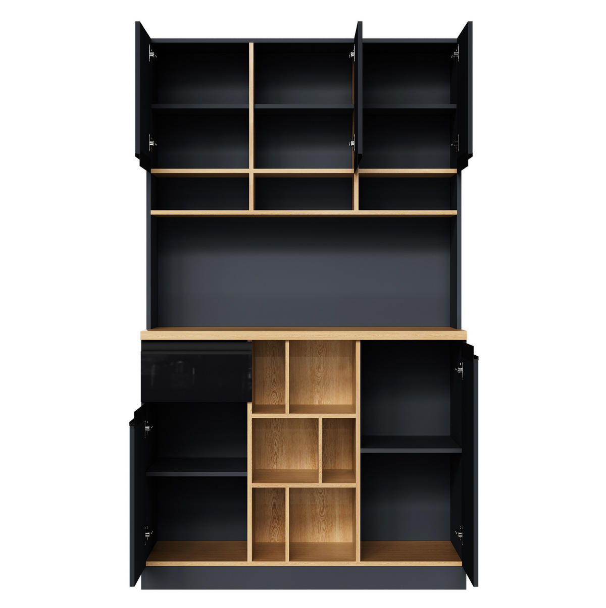 BUFFET aus MDF 105x45x185 cm Anthrazit/Schwarz/Natur mit verstellbaren Einlegeböden, Schublade und Kippschutz - Schwarz, Holzwerkstoff (105/185/45cm) - Modfu