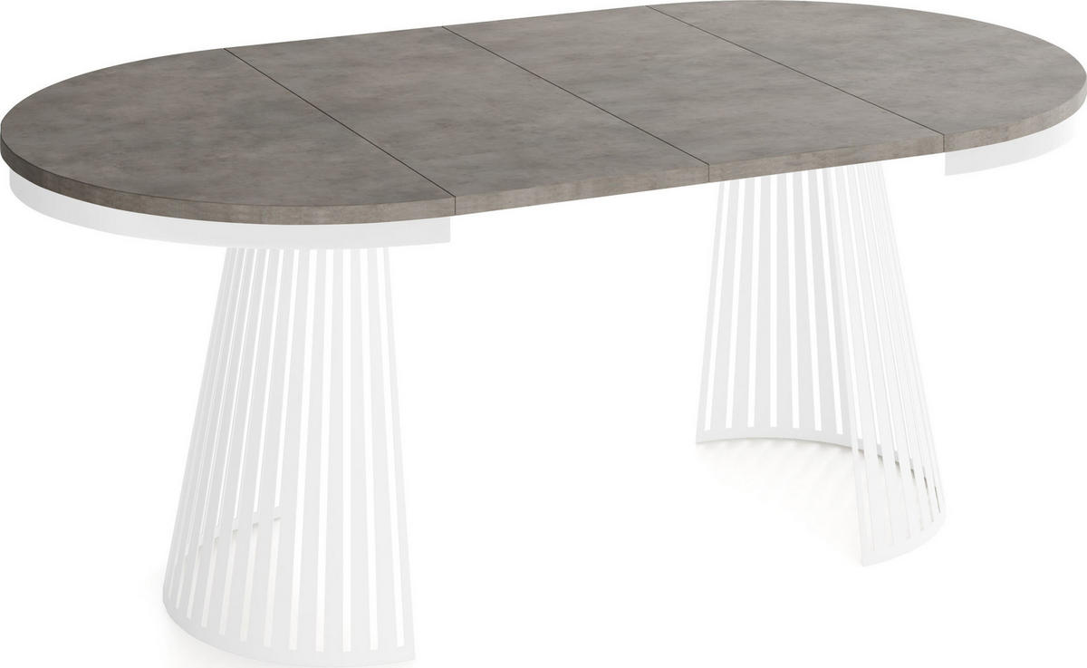 ESSTISCH Naro rund ausziehbar mit Weißem Lamellen-Metallgestell, Beton-Optik Dunkelgrau 100-180/100/76 cm - Dunkelgrau/Weiß, Holzwerkstoff/Metall (100/176/76cm) - WFL GROUP