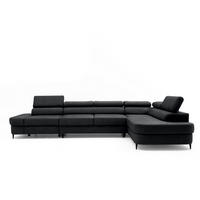 ECKSOFA PRIAM MAXI L-Form Rechts mit Schlaffunktion 125x195 Velours Anthrazit - Anthrazit/Schwarz, Holz/Textil (350/203cm) - Muffo