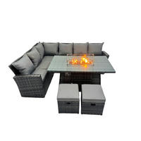 GARTENSOFA SET linke Ecke Polyrattan 8-Sitzer - Dunkelgrau/Grau, Glas/Kunststoff - Fimous