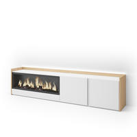 LOWBOARD, Weiß und Eiche, 212/35/50cm, Kamin mit Feuereffekt XXL - Weiß, Holzwerkstoff (212/50/35cm) - Skraut Home