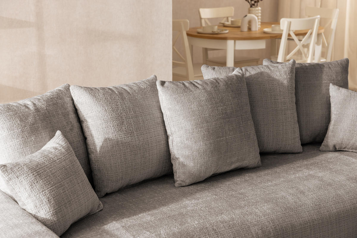 SCHLAFSOFA Calma mit Bettkasten im Bumpy-Design aus weichem Taupe Chenille-Stoff - Taupe/Schwarz, Holz/Kunststoff (239/88/98cm) - S-Style Möbel