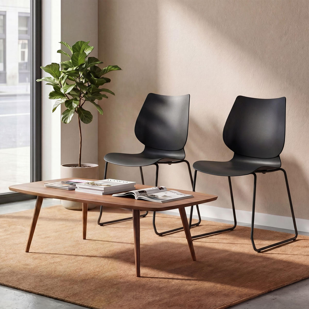 STUHL 2 Kunststoff Schwarz - Schwarz, Kunststoff/Metall (47/86/50cm) - CLP