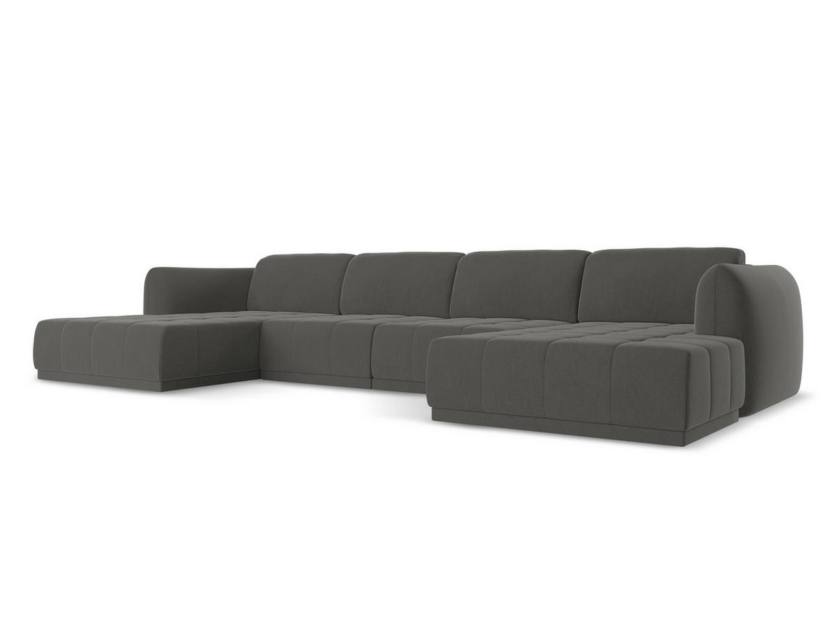 WOHNLANDSCHAFT Samt Stoff Grau - Dunkelgrau/Schwarz, Kunststoff/Textil (370/74/170cm) - Makamii