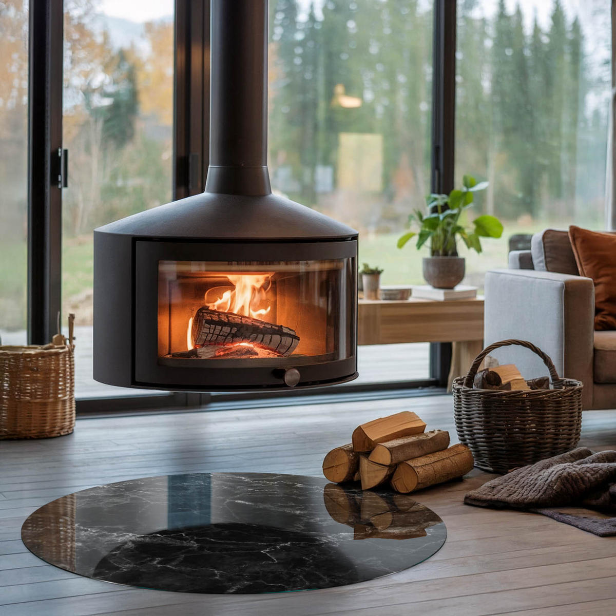 GLASPLATTE für Kamin Ø 100 cm - Schwarz, Glas (100/100/0.4cm) - TULUP