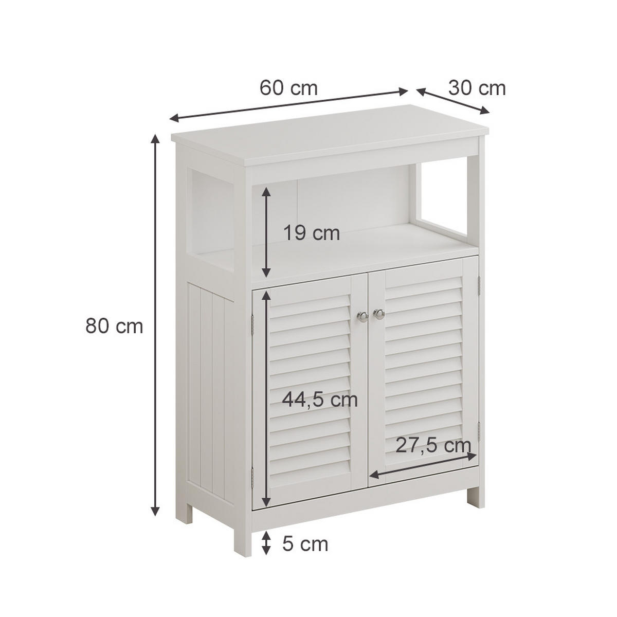 MIDISCHRANK Riad Weiß 60 x 80 cm mit Türen und offenem Fach - Weiß, Holzwerkstoff (60/80/30cm) - Vicco