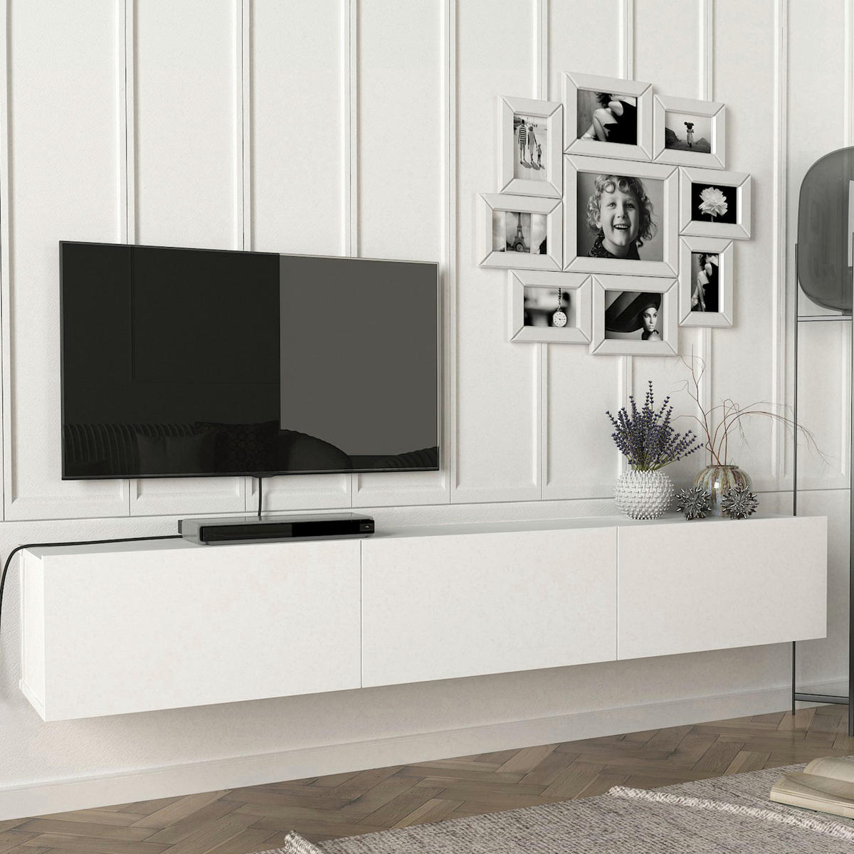 TV-ELEMENT Vihti - Weiß, Holzwerkstoff (180/29.5/31cm) - [en.casa]