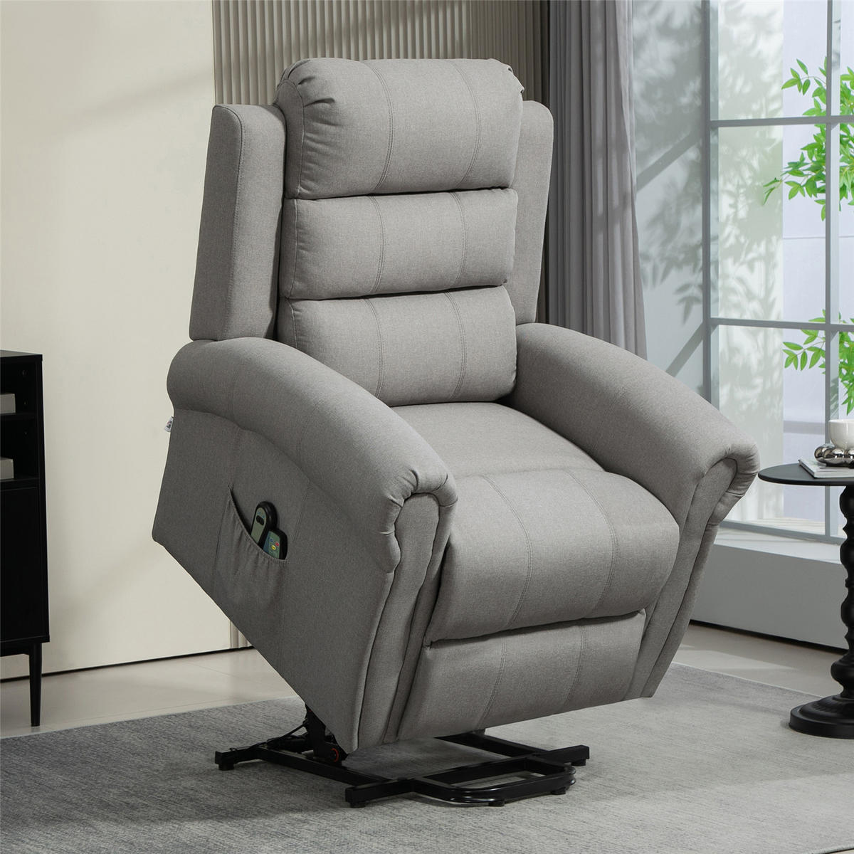 FERNSEHSESSEL elektrisch Aufstehhilfe Massage Heizfunktion - Grau, Textil (89/106/91cm) - Kaket