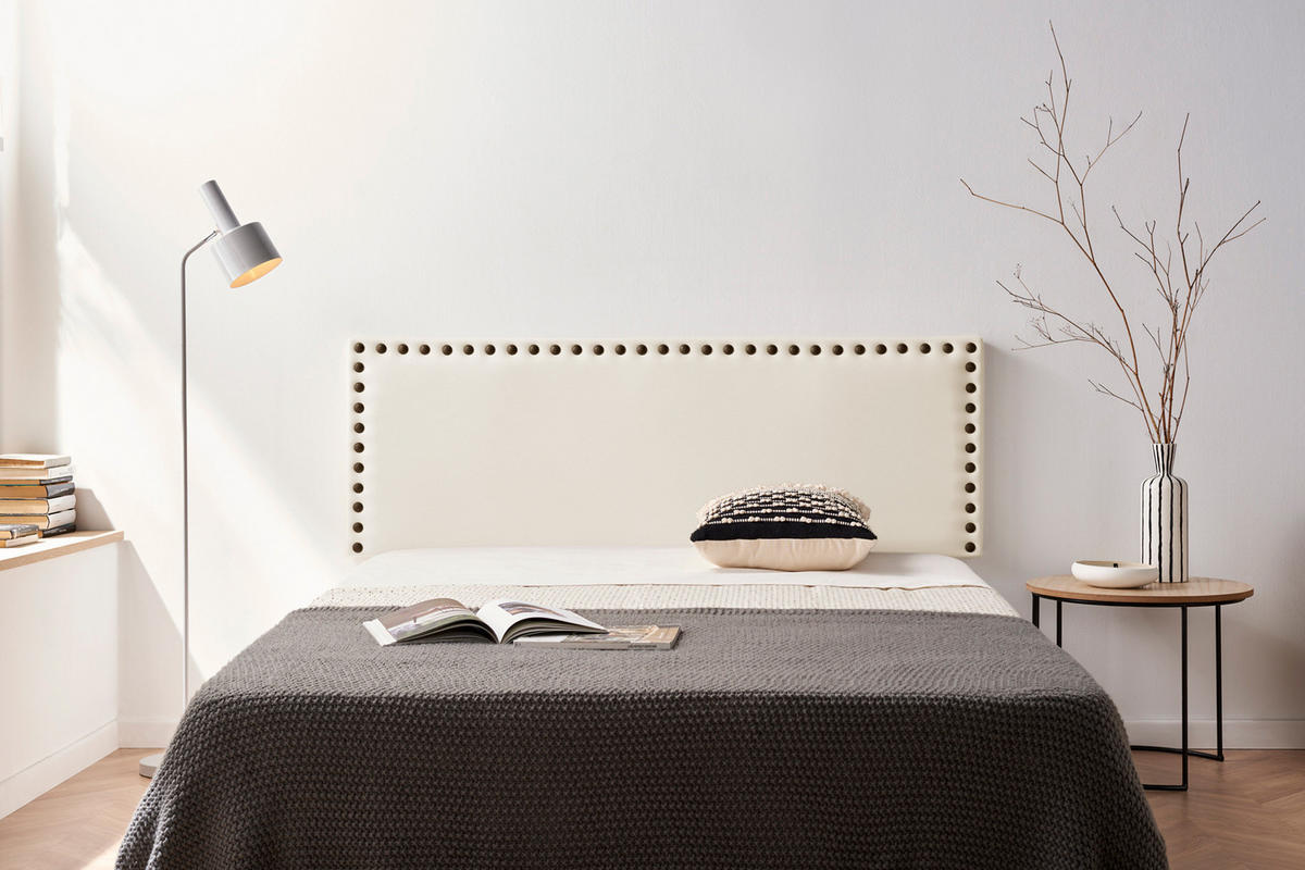 Kopfteil gepolstert MODENA Kunstleder 145x55x8 cm - Eierschale - Moonia - Birkefarben, Holz (145/8/55cm)