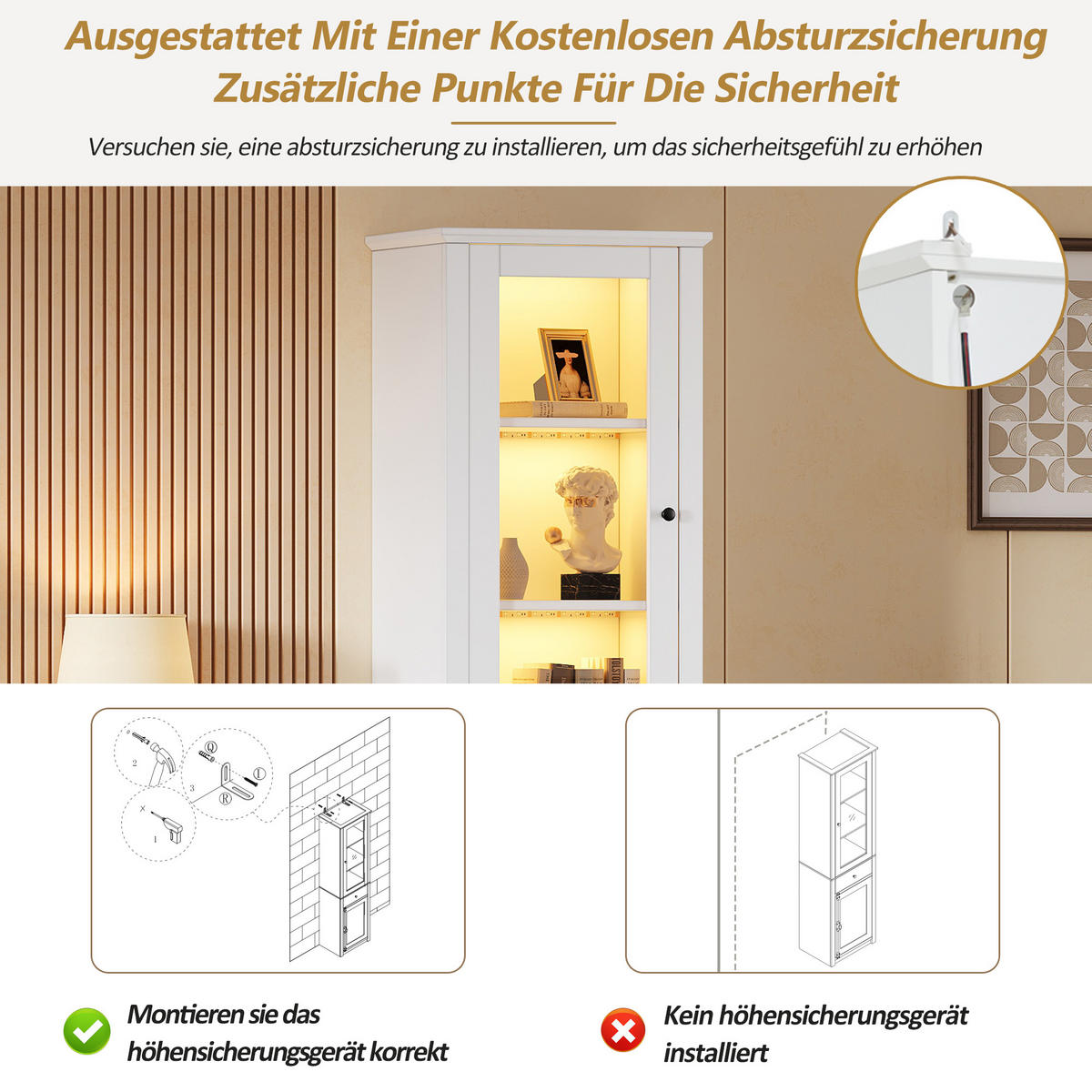 VITRINE LED Hochschrank Glas 200cm 2 Türen Schublade Weiß - Weiß, Holzwerkstoff (55/200/40cm) - FLIEKS