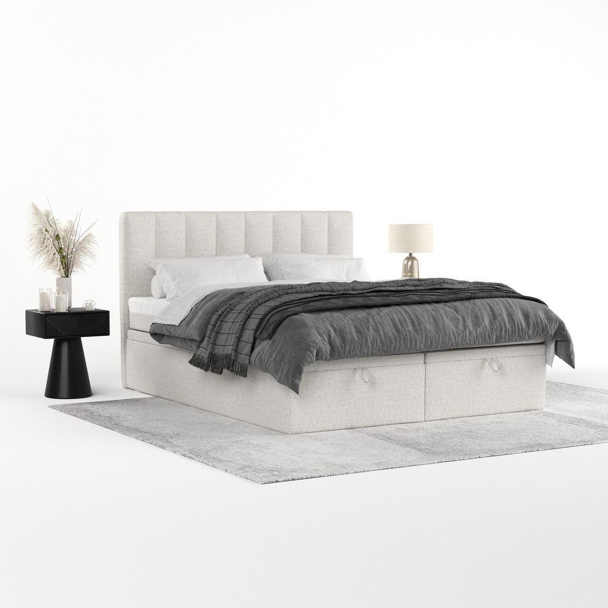 BOXBETT Lume 140/200 cm Hellbeige im Riva Stoff - Sandfarben/Schwarz, Holz/Holzwerkstoff (140/200cm) - AltaBeds