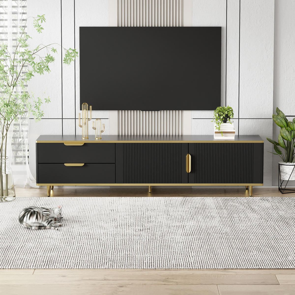 TV-ELEMENT mit 2 Schubladen 170 cm Schwarz-Gold - Schwarz, Holzwerkstoff (37/45/170cm) - Beauniv