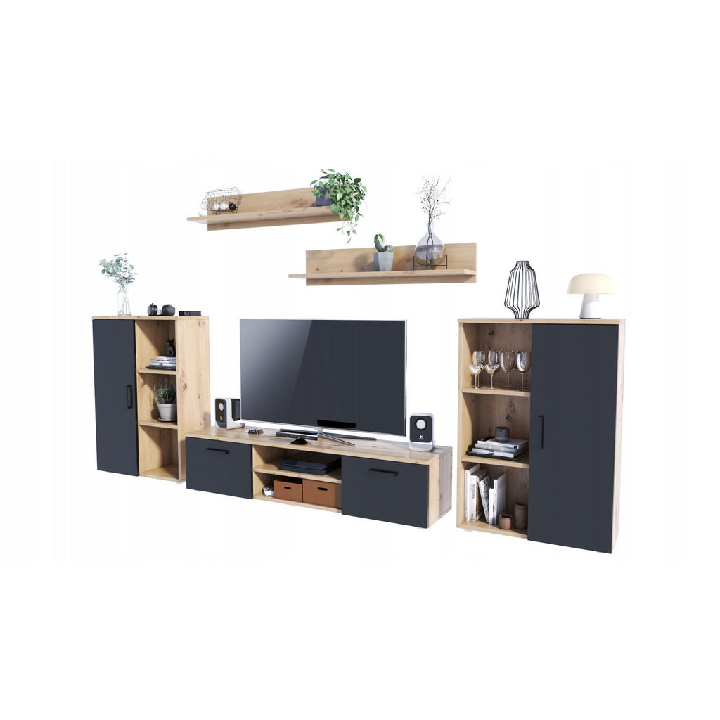 Thumbnail - Matkam Möbel Wohnwand, Mehrfarbig, Holzwerkstoff, 150x35x40 cm, Wohnzimmer, Wohnwände, Anbauwände