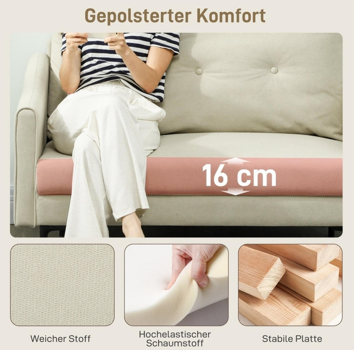 2-SITZER-SOFA aus Metall 124x73x92 cm in Weiß mit Schaumstoffpolsterung - Weiß, Textil (73/92/124cm) - Modfu
