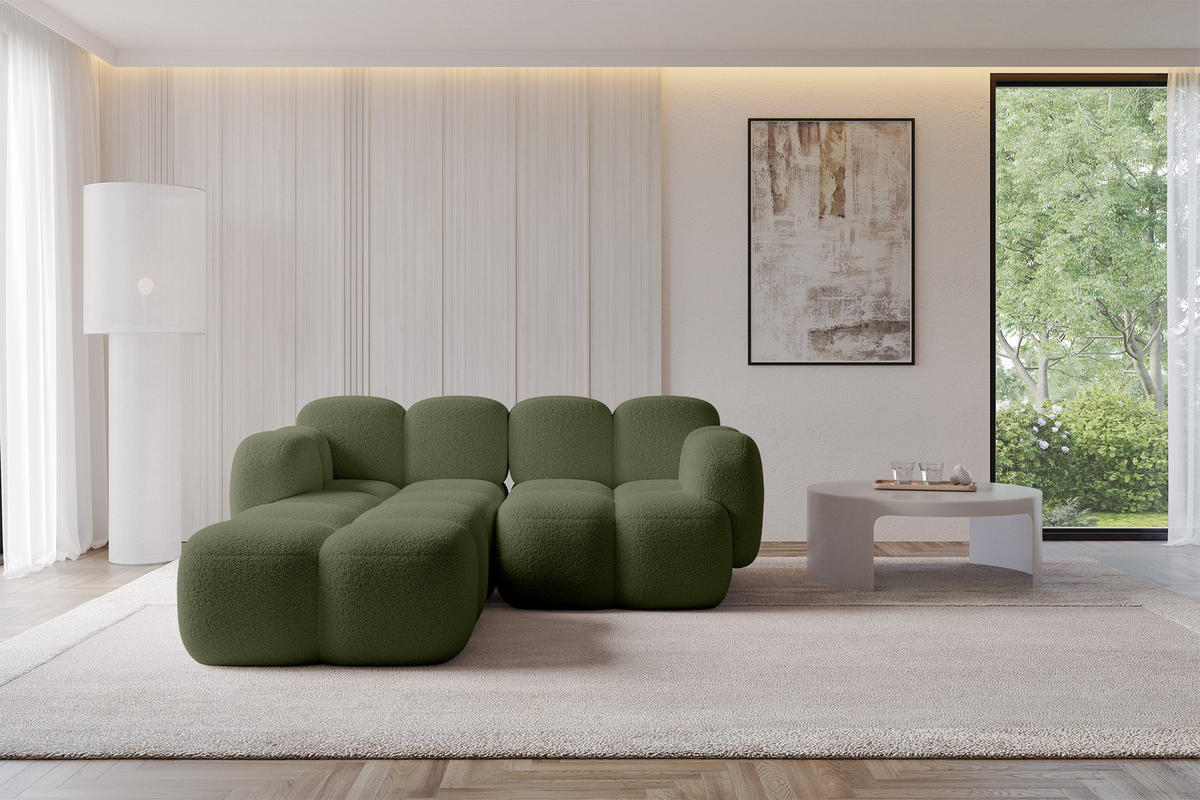 ECKSOFA modulares Sofa Links Miko-L1 214x205x75 Grün Bouclé - Smaragdgrün/Schwarz, Holzwerkstoff/Kunststoff (214/205cm) - ALTDECOR