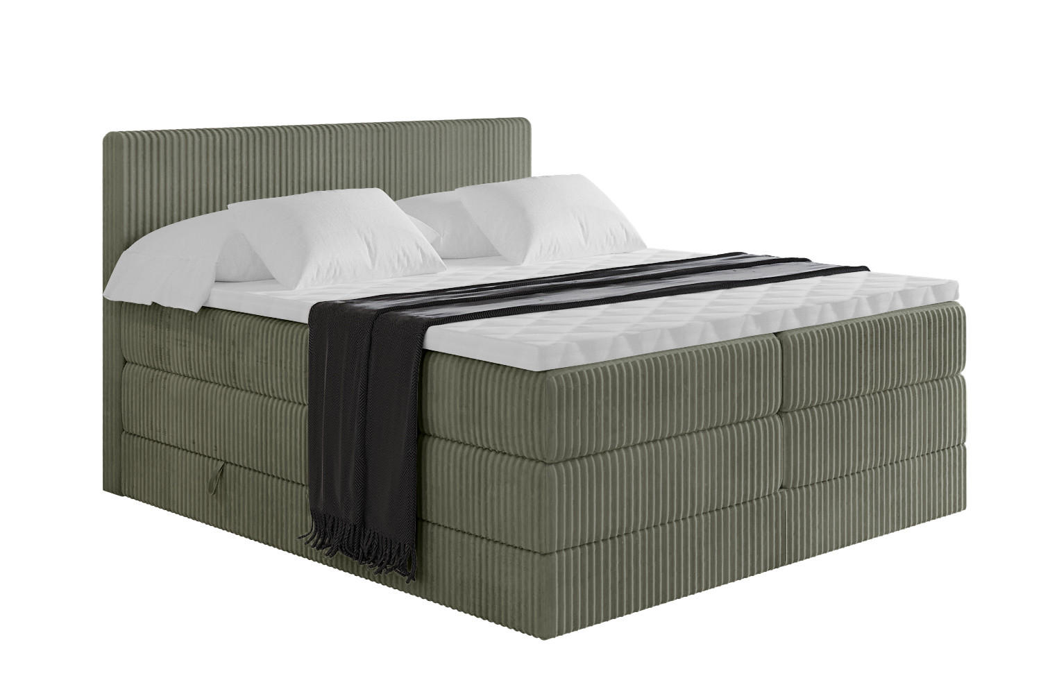 BOXSPRINGBETT mit Matratze H3|H4 und Lattenrost - TOLO KING 140x200 Cord - Olive - Olivgrün, Holzwerkstoff (140/200cm) - ALTDECOR