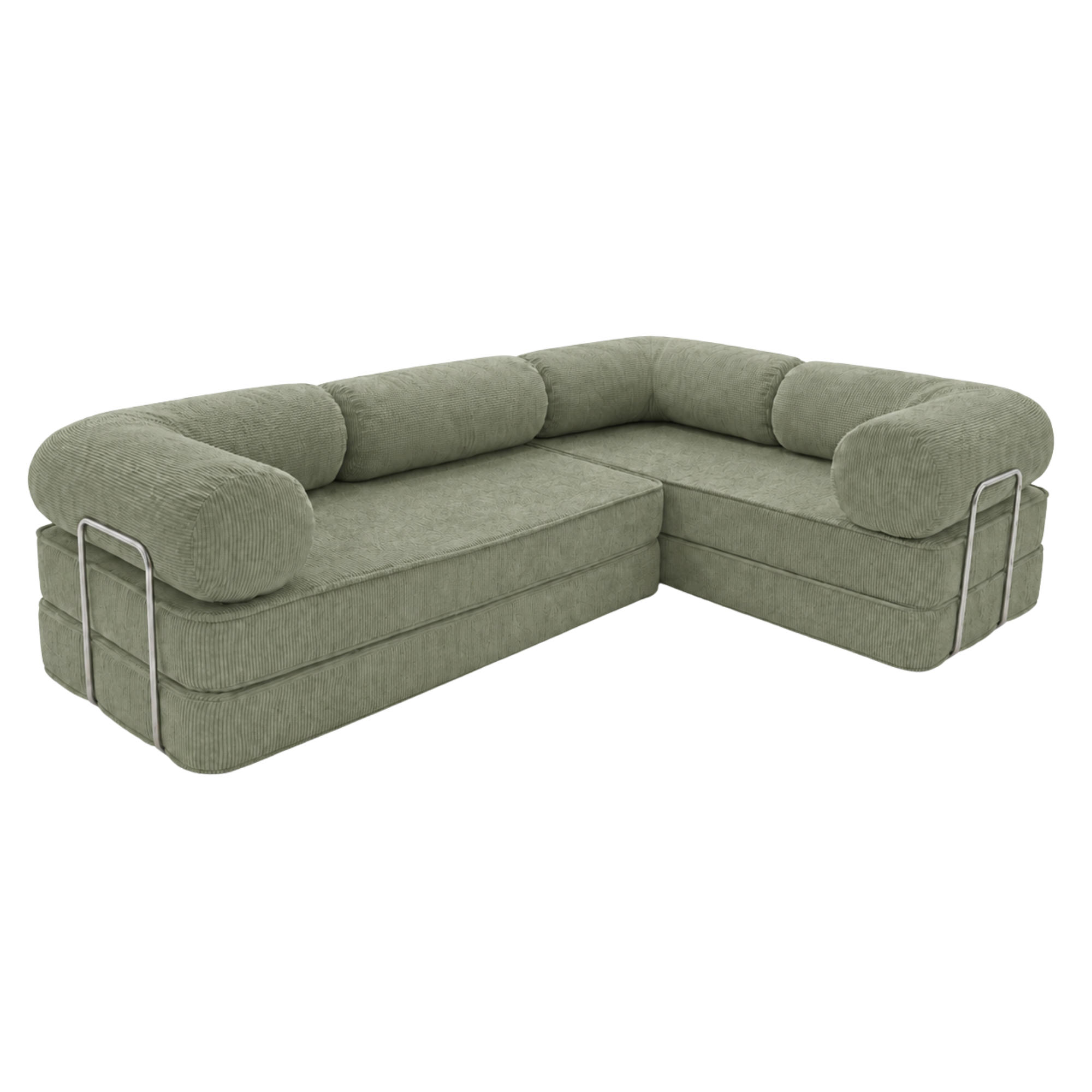ECKSOFA MIT SCHLAFFUNKTION modular in L-Form aus Cord in Olivgrün - Olivgrün, Textil (300/200cm) - SURB