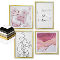 WANDBILDER 4er Set - 50x50 cm & 40x60 cm Goldrahmen - Blumenfamilie minimalistisch - Goldfarben, Kunststoff (50/50cm) - ArtPrintCave
