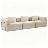 SCHLAFSOFA Cord 3-Sitzer mit Getränkehaltern und Schlaffunktion - Beige, Textil (300/63/100cm) - Kaket